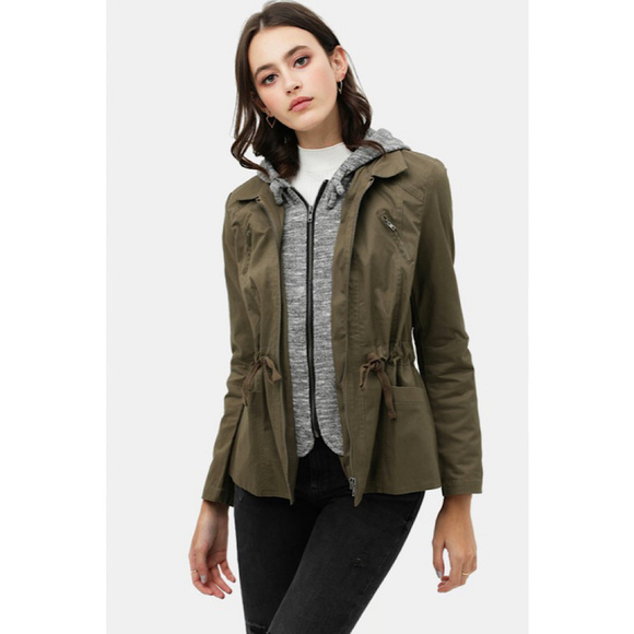 Jackets & Blazers - Fleece Layered Anorak Utility Jacket With Hoodie